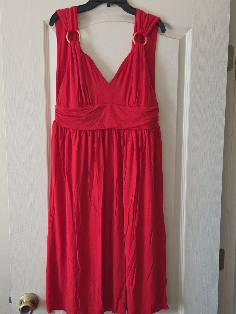 Victoria's Secret Red Sleeveless V-Neck Midi Dress with Bamboo Ring Straps